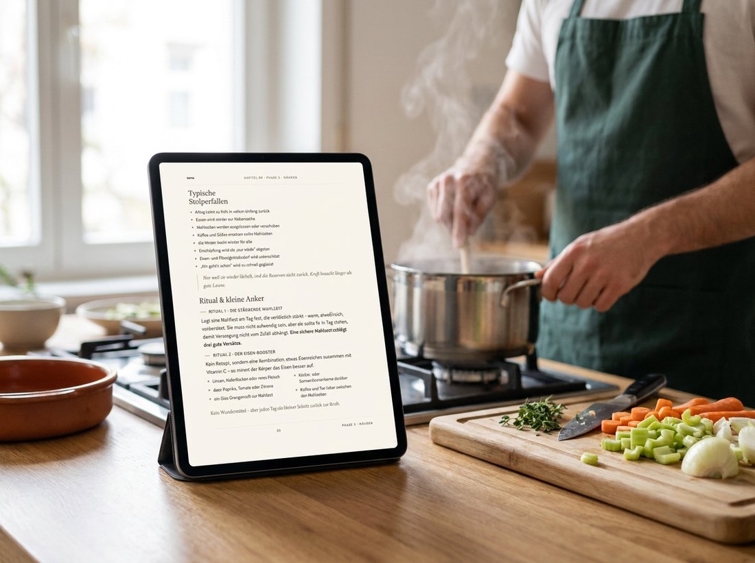 tomo Wochenbett-Begleiter auf dem Tablet in der Küche